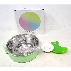 Pet Hanging Bowl 2-in-1 Removable Stainless Steel Food Hanging Bowl Small, Green